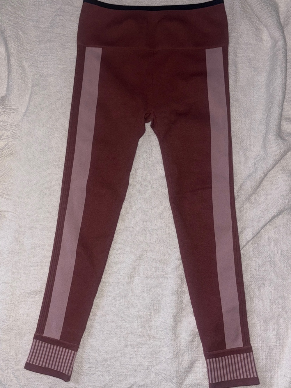 Fabletics Maroon Leggings with Pale Pink Side Panels